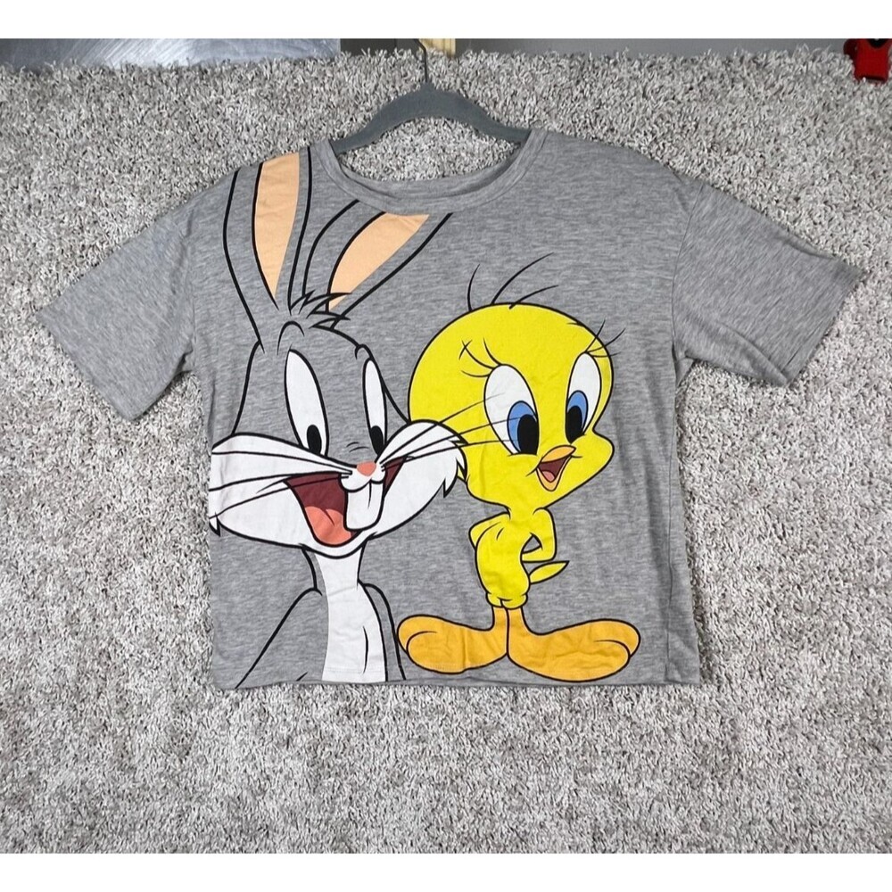 Looney Tunes Girl kids Gray Cropped Short Sleeve Bugs Tweety Tee Size m(7-8)